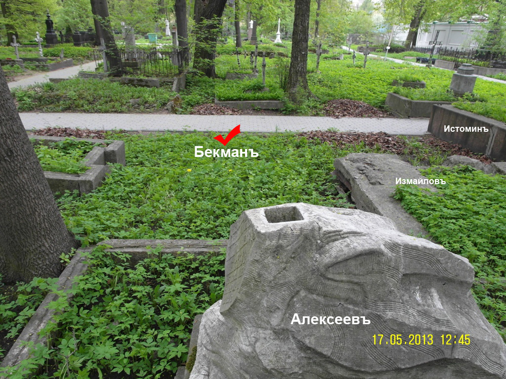 Место склепа семьи Бекман. Участок 12, средняя часть, нижняя полоса. Новодевичье кладбище. С-Петербург.